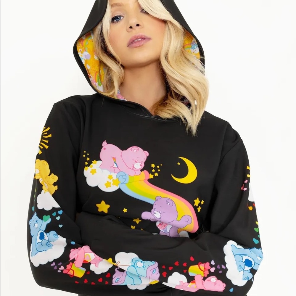 Blackmilk ‘40 Years Of Hugs Black Hoodie Sweater’ CareBears Size Small S, NWT
